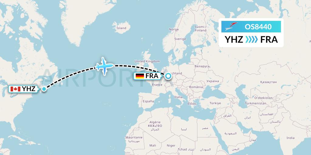OS8440 Austrian Airlines Flight Map: Halifax to Frankfurt