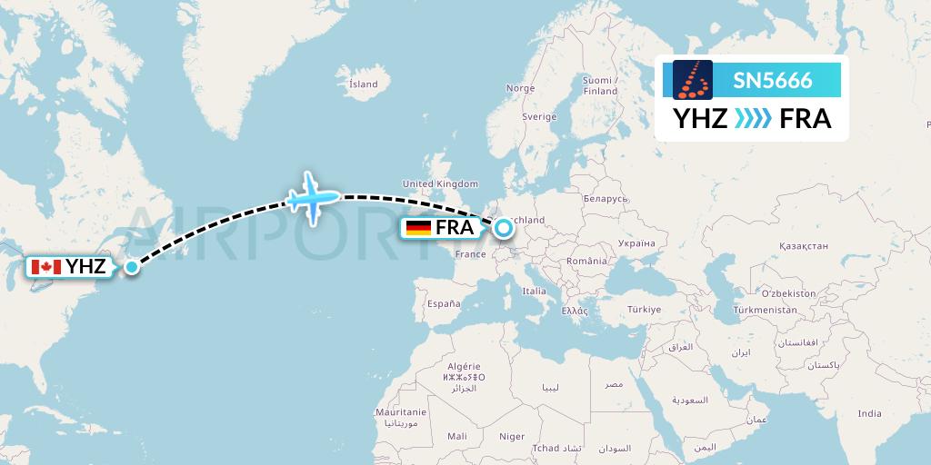 SN5666 Brussels Airlines Flight Map: Halifax to Frankfurt