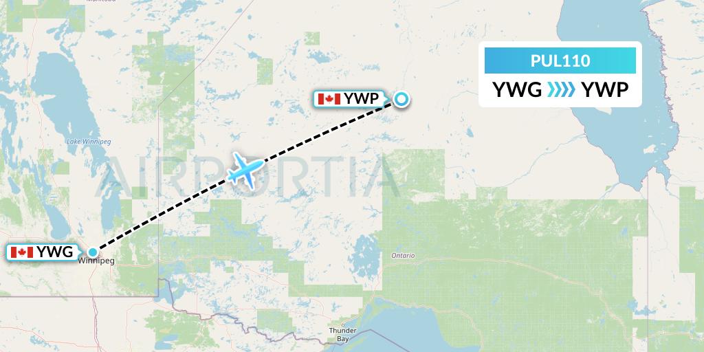PUL110 Ornge Air Flight Map: Winnipeg to Webequie