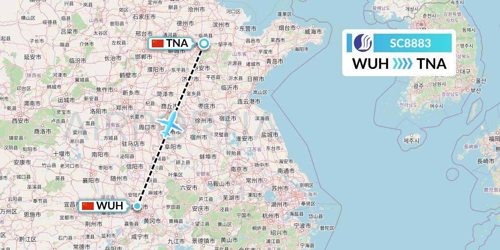 SC8883 Shandong Airlines Flight Map: Wuhan to Jinan