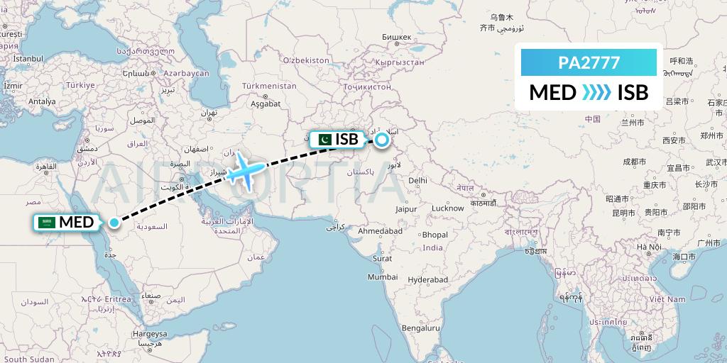 PA2777 AirBlue Flight Map: Medina to Islamabad