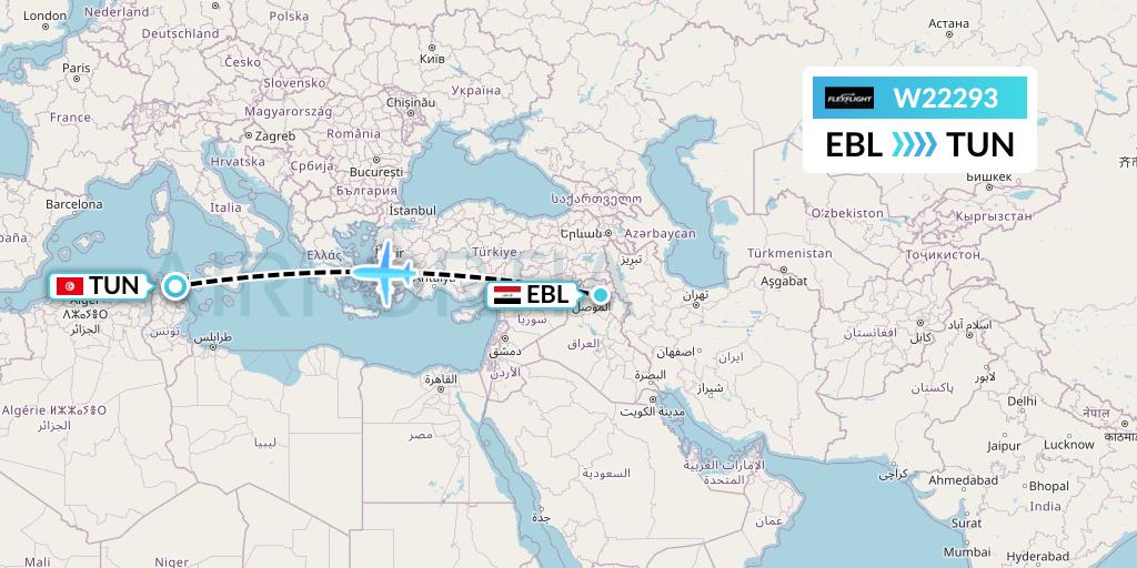 W22293 Flex Flight Flight Map: Arbil to Tunis
