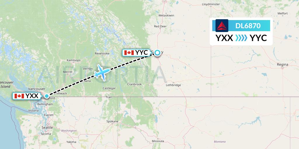 DL6870 Delta Air Lines Flight Map: Abbotsford to Calgary
