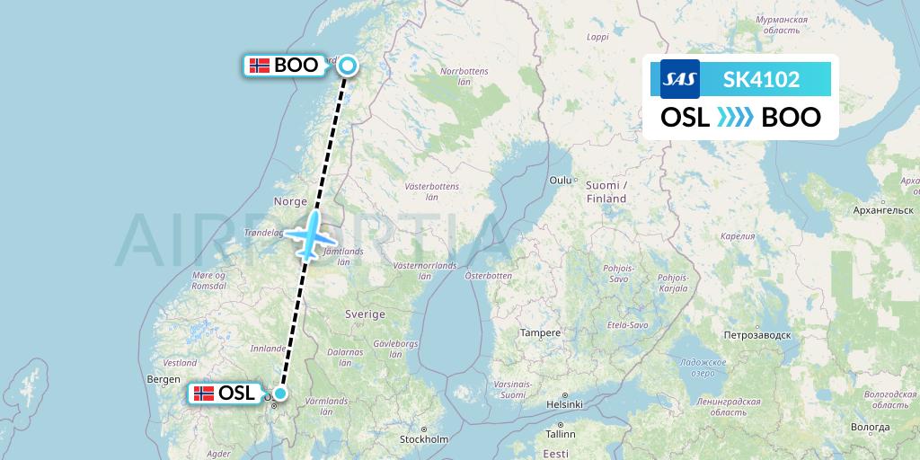 SK4102 SAS Flight Map: Oslo to Bodo