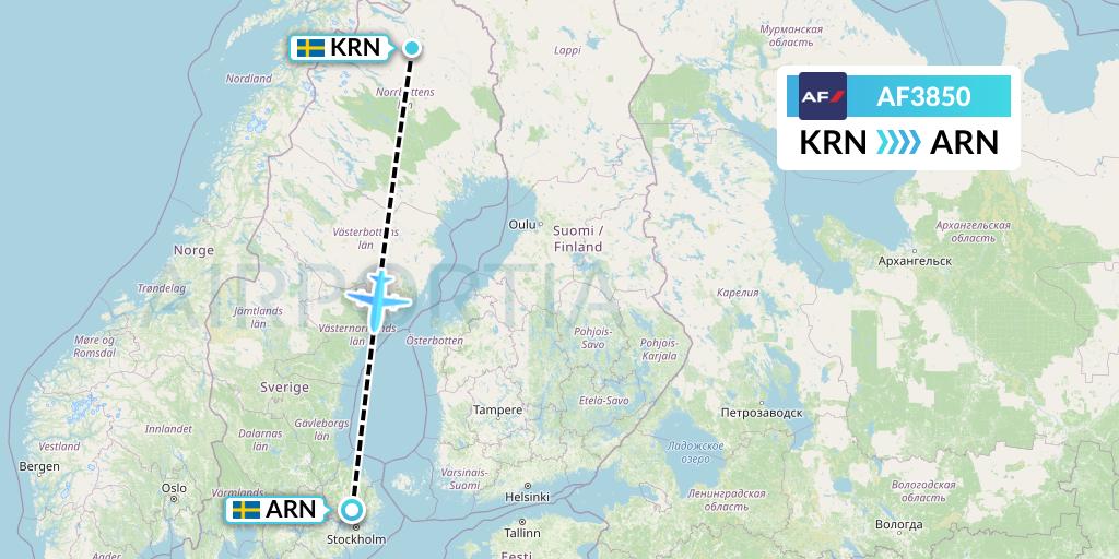 AF3850 Air France Flight Map: Kiruna to Stockholm