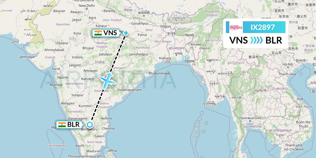 IX2897 Air India Express Flight Map: Varanasi to Bangalore