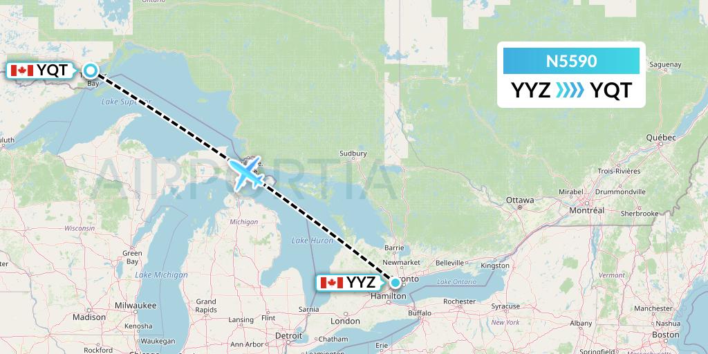N5590 Nolinor Aviation Flight Map: Toronto to Thunder Bay