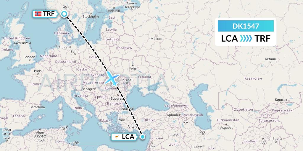 DK1547 Thomas Cook Airlines Scandinavia Flight Map: Larnaca to Oslo