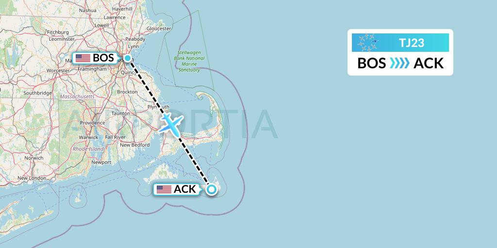 TJ23 Tradewind Aviation Flight Map: Boston to Nantucket