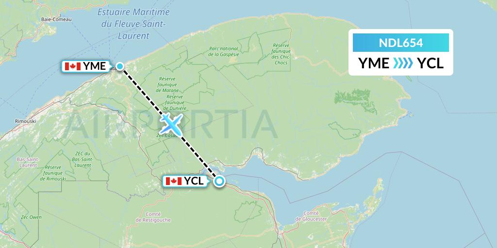 NDL654 Chrono Aviation Flight Map: Matane to Charlo