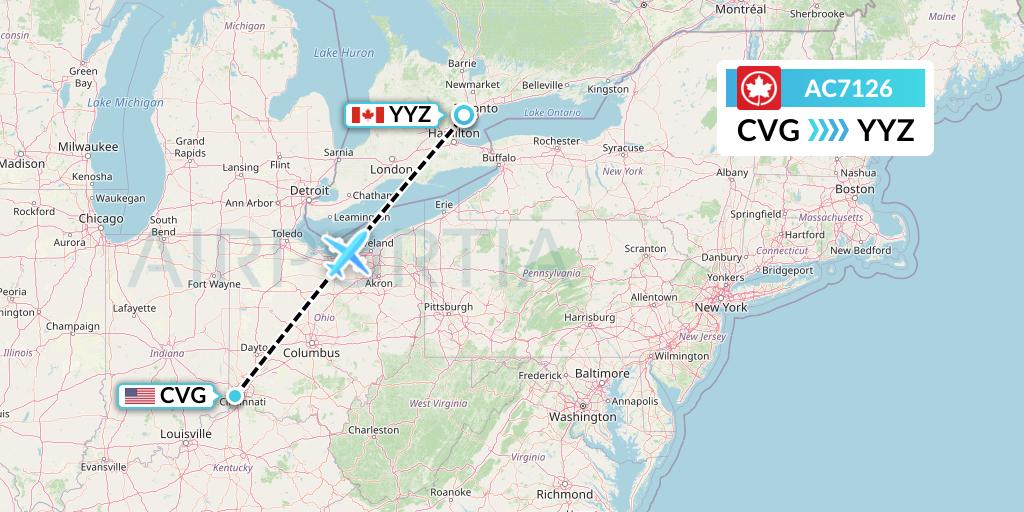 AC7126 Air Canada Flight Map: Cincinnati to Toronto