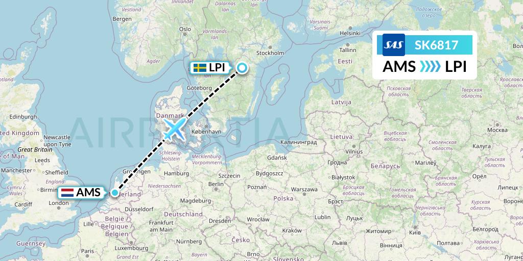 SK6817 SAS Flight Map: Amsterdam to Linkoping