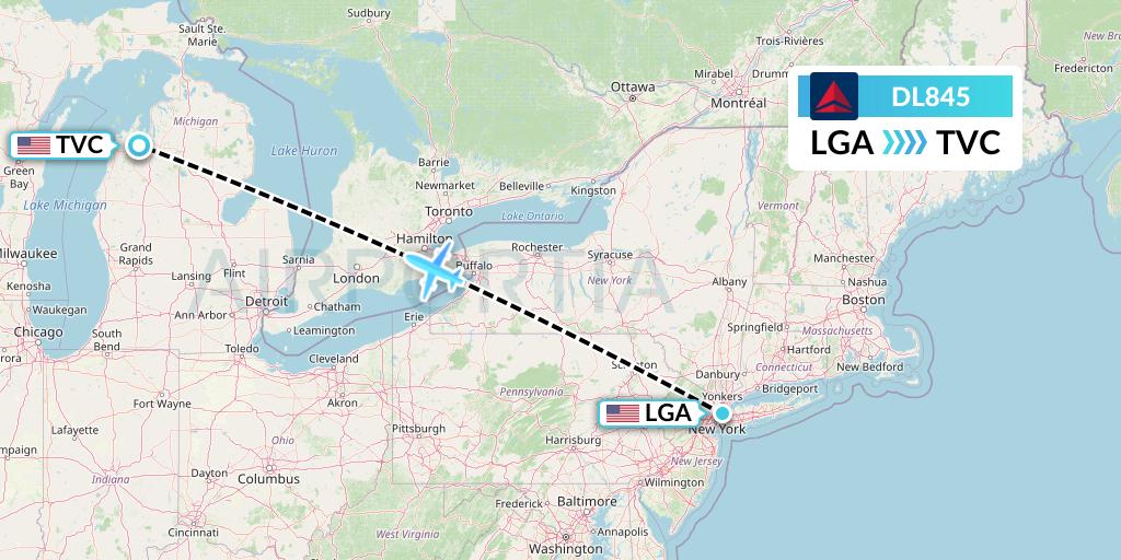 DL845 Delta Air Lines Flight Map: New York to Traverse City