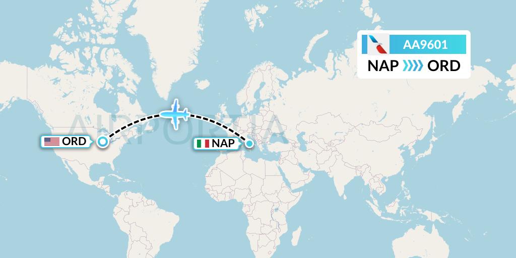 AA9601 American Airlines Flight Map: Naples to Chicago
