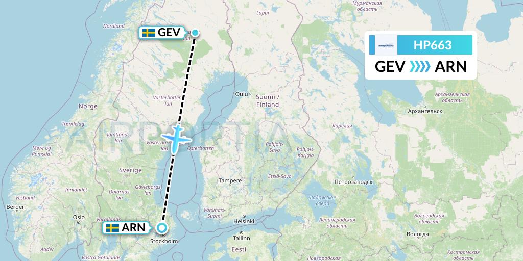 HP663 Amapola Flyg Flight Map: Gallivare to Stockholm