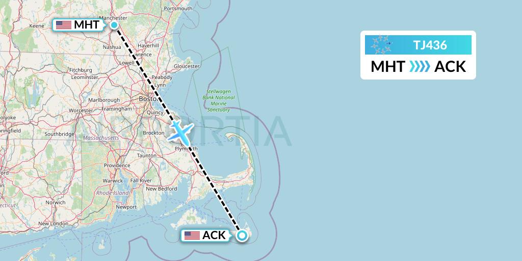 TJ436 Tradewind Aviation Flight Map: Manchester to Nantucket