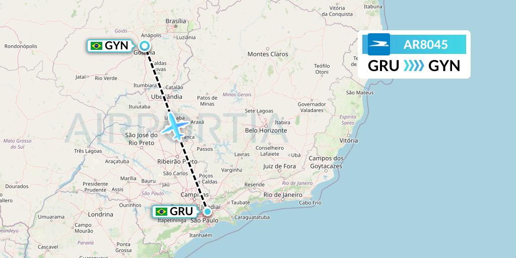 AR8045 Aerolineas Argentinas Flight Map: Sao Paulo to Goiania