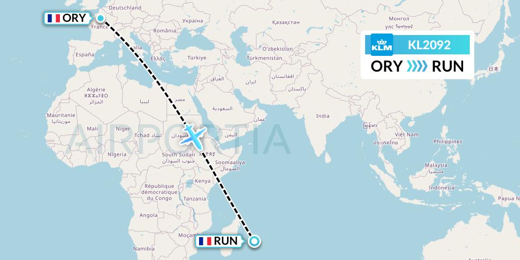 KL2092 KLM Flight Map: Paris to Saint-Denis