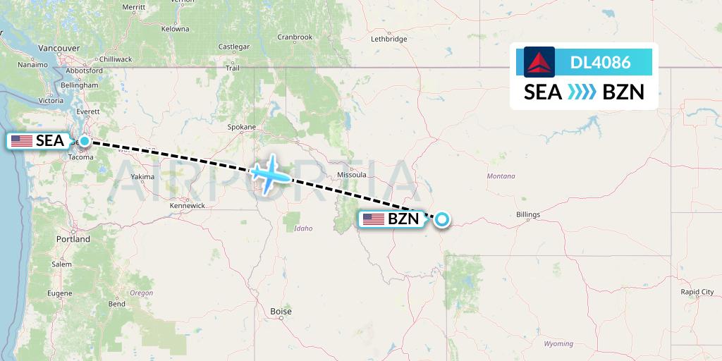 DL4086 Delta Air Lines Flight Map: Seattle to Bozeman