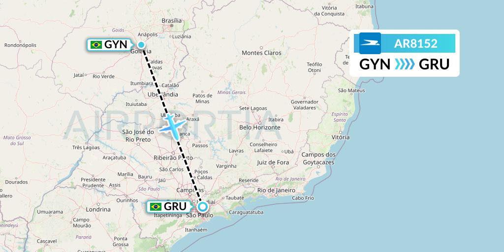 AR8152 Aerolineas Argentinas Flight Map: Goiania to Sao Paulo