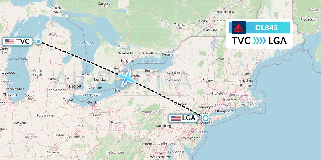 DL845 Delta Air Lines Flight Map: Traverse City to New York