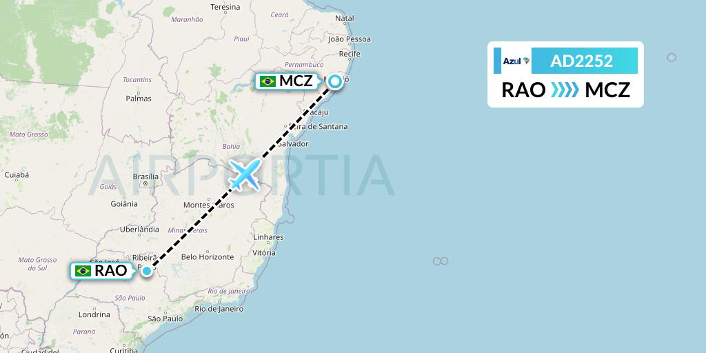 AD2252 Azul Brazilian Airlines Flight Map: Riberao Preto to Maceio