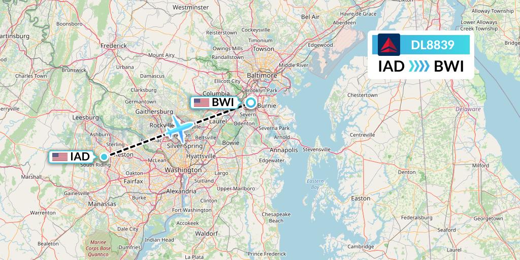 DL8839 Delta Air Lines Flight Map: Washington to Baltimore