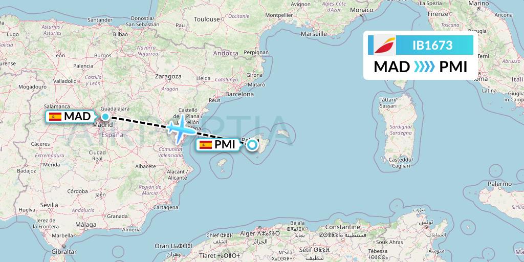 IB1673 Iberia Flight Map: Madrid to Palma de Mallorca