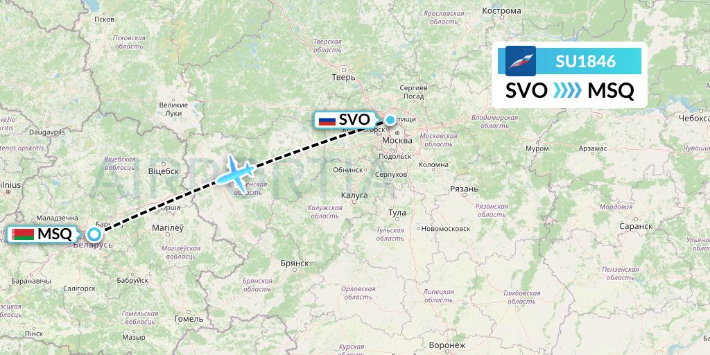 SU1846 Aeroflot Flight Map: Moscow to Minsk