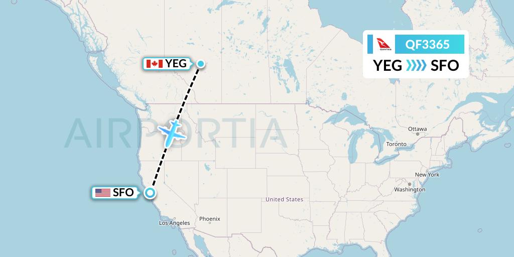 QF3365 Qantas Flight Map: Edmonton to San Francisco