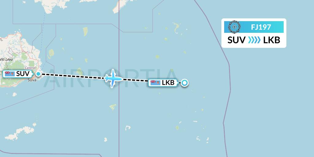 FJ197 Fiji Airways Flight Map: Suva to Lakeba Island