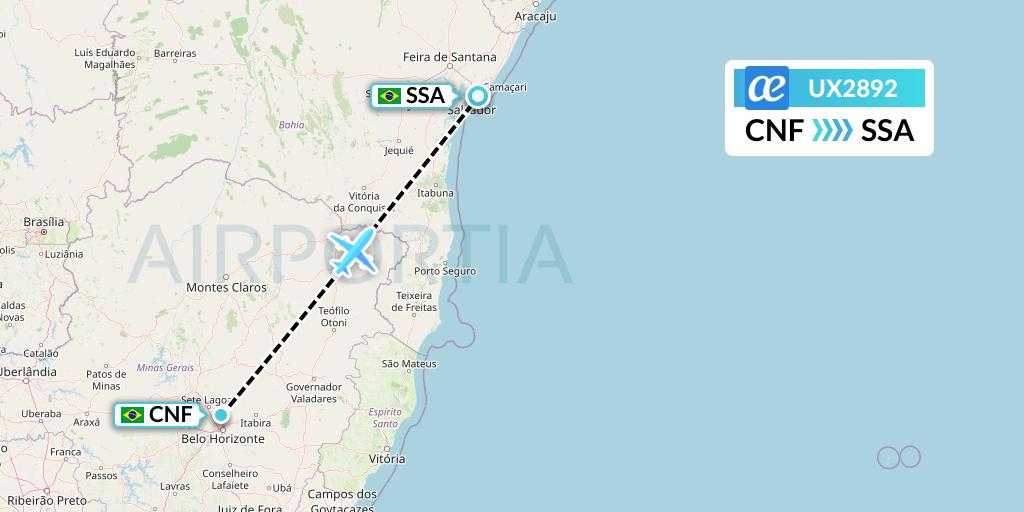 UX2892 Air Europa Flight Map: Belo Horizonte to Salvador