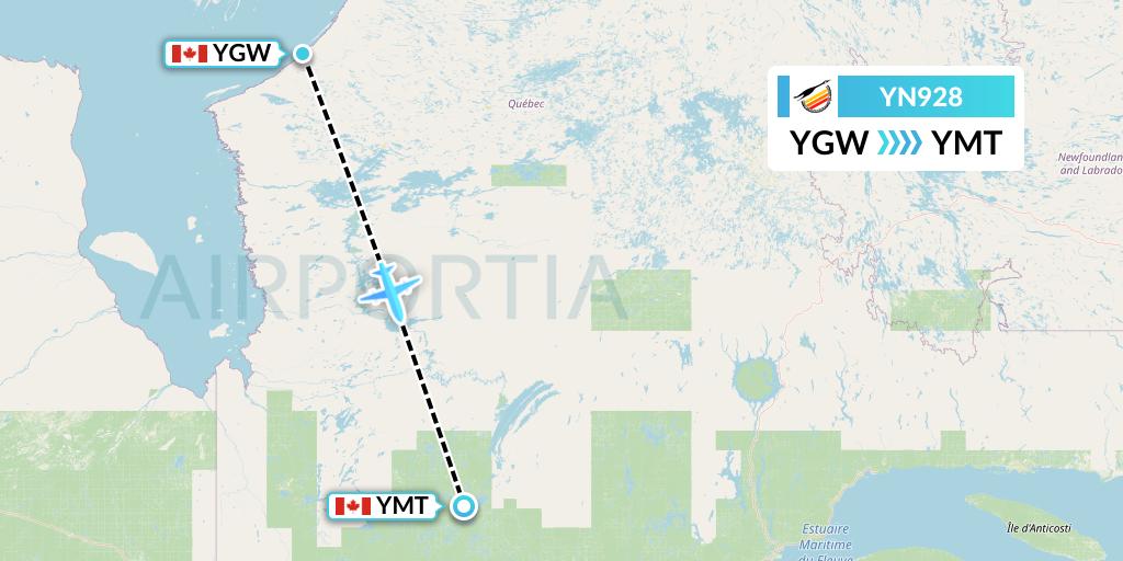 YN928 Air Creebec Flight Map: Kuujjuarapik to Chibougamau
