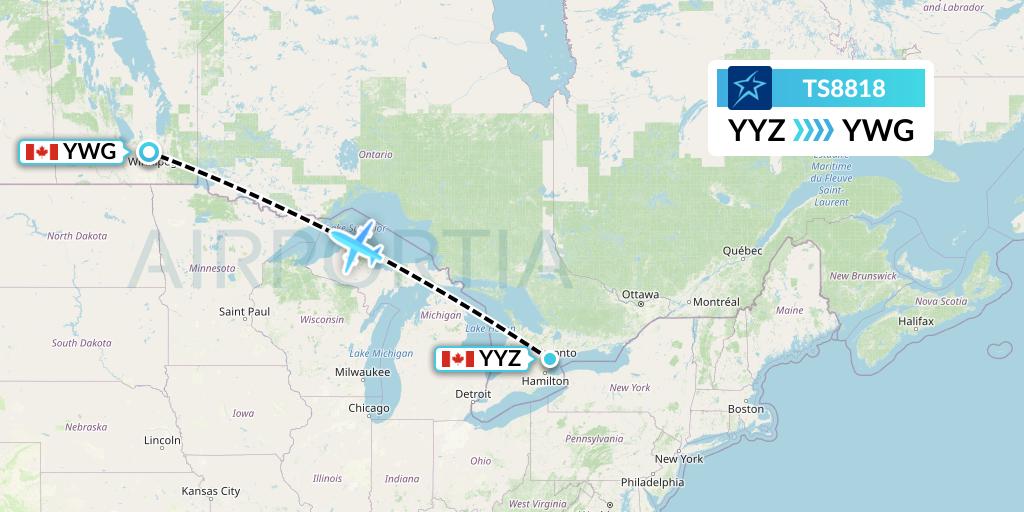 TS8818 Air Transat Flight Map: Toronto to Winnipeg
