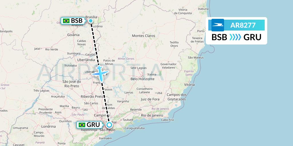 AR8277 Aerolineas Argentinas Flight Map: Brasilia to Sao Paulo