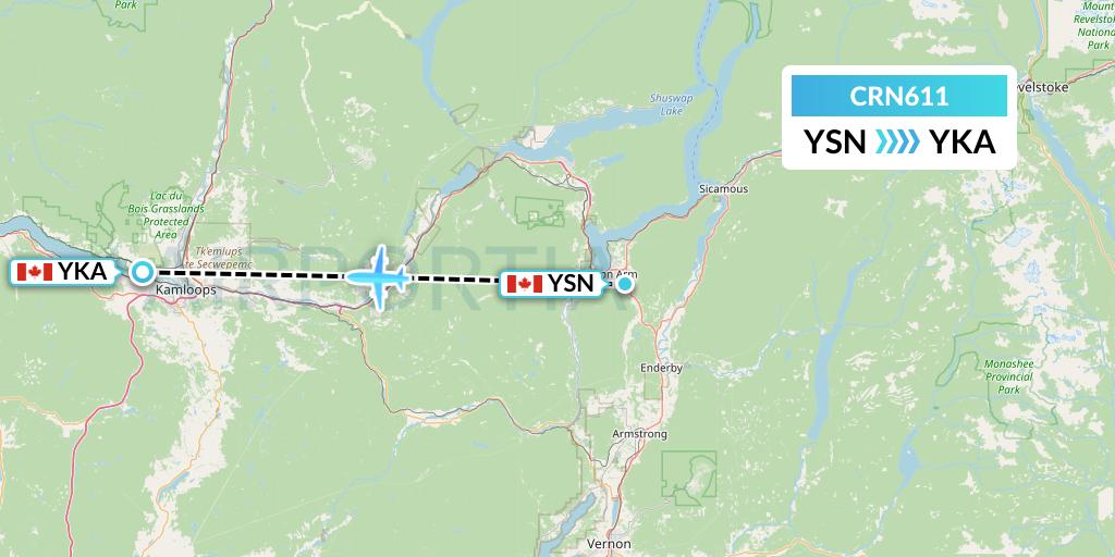 CRN611 Aerocaribbean Flight Map: Salmon Arm to Kamloops