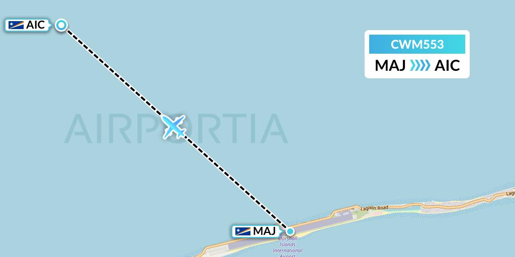 CWM553 Air Marshall Islands Flight Map: Majuro to Airok