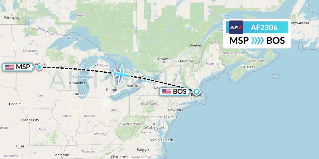 AF2306 Air France Flight Map: Minneapolis to Boston