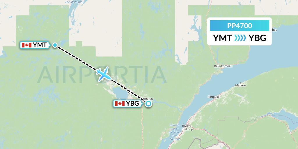 PP4700 Jet Aviation Business Jets Flight Map: Chibougamau to Saguenay