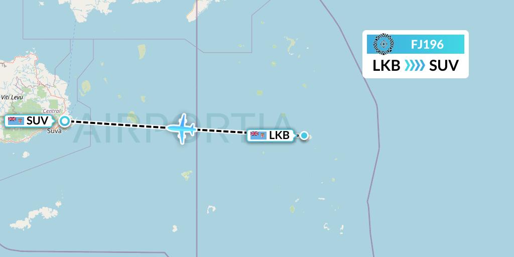 FJ196 Fiji Airways Flight Map: Lakeba Island to Suva