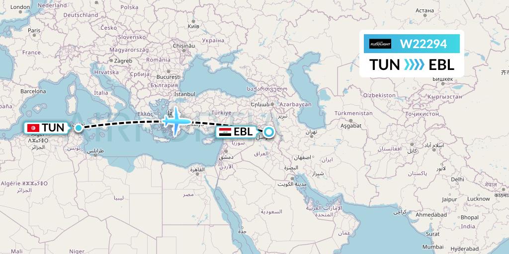 W22294 Flex Flight Flight Map: Tunis to Arbil