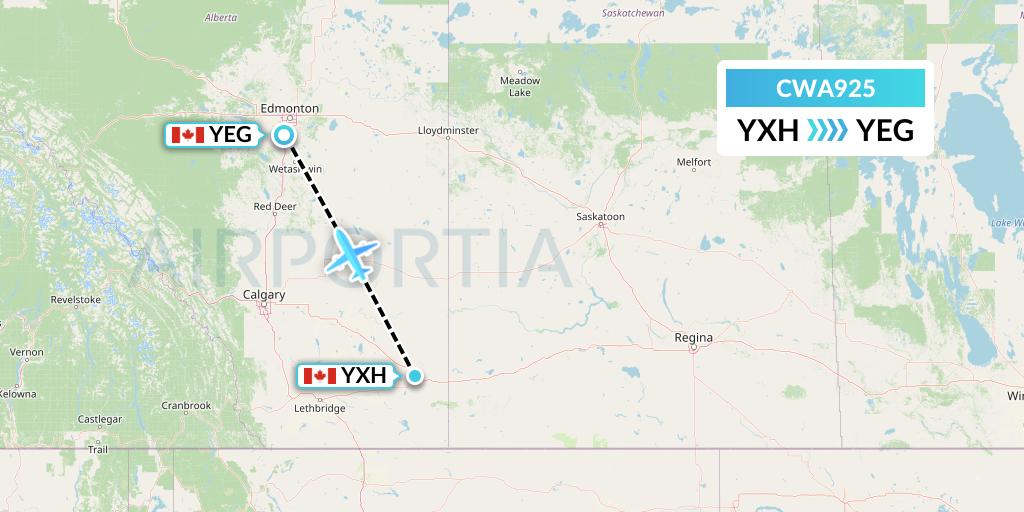 CWA925 Can West Corporate Air Charters Ltd. Flight Map: Medicine Hat to Edmonton