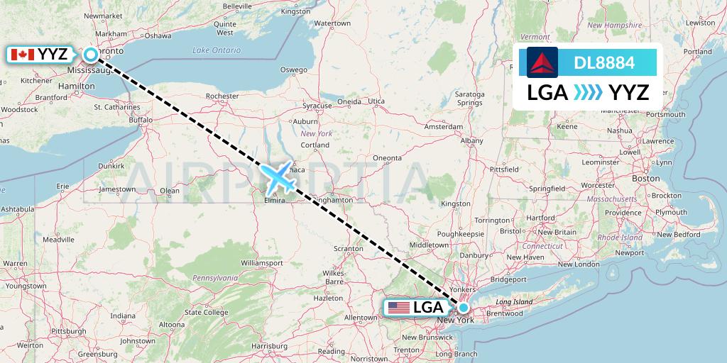 DL8884 Delta Air Lines Flight Map: New York to Toronto