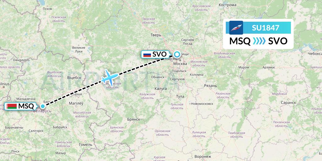 SU1847 Aeroflot Flight Map: Minsk to Moscow