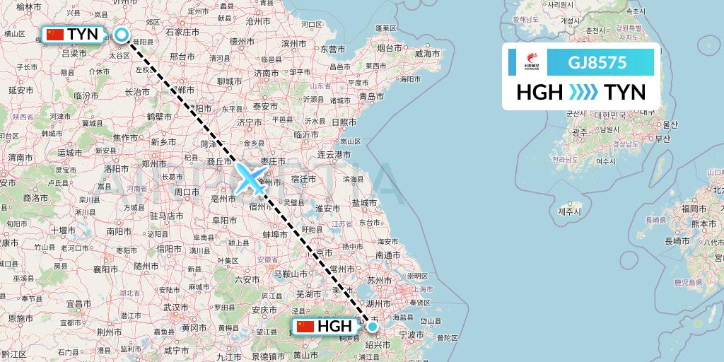 GJ8575 Loong Airlines Flight Map: Hangzhou to Taiyuan