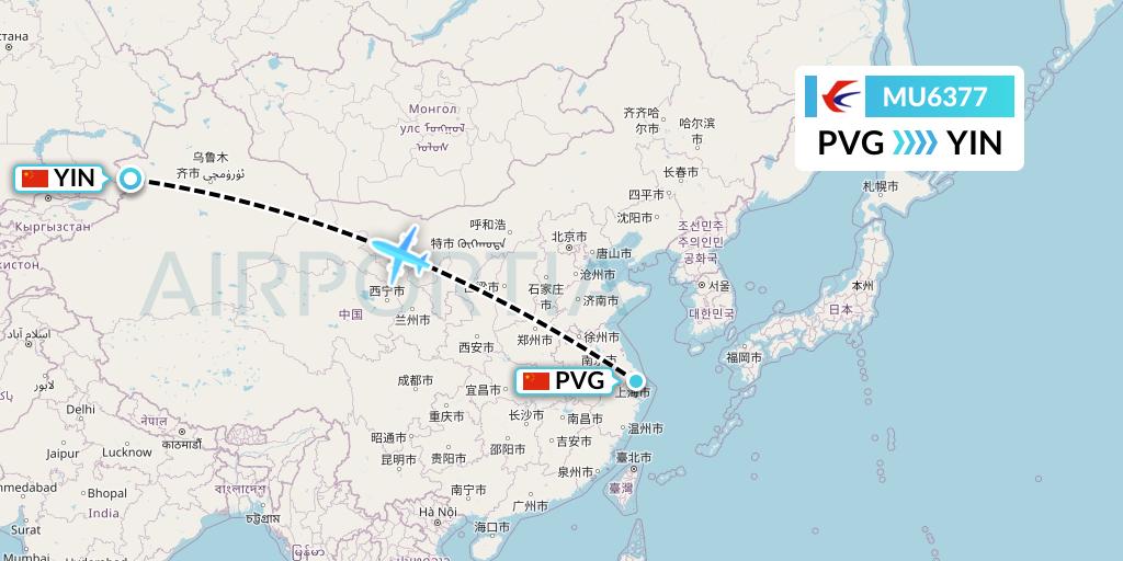 MU6377 China Eastern Airlines Flight Map: Shanghai to Yining