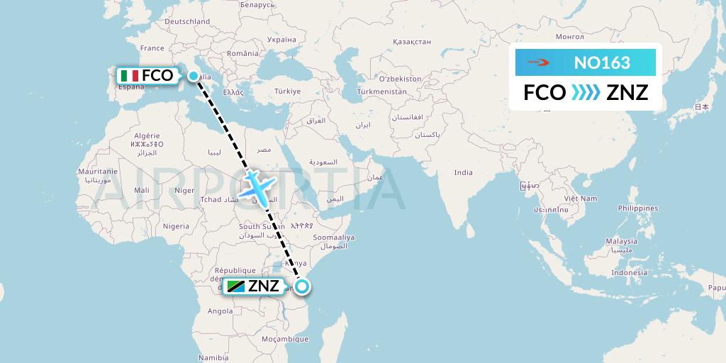 NO163 Neos Flight Map: Rome to Zanzibar