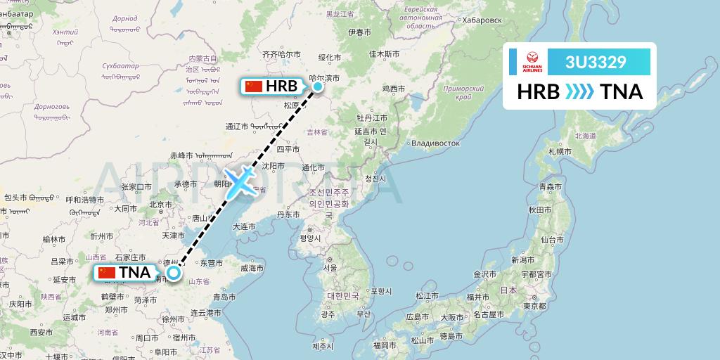 3U3329 Sichuan Airlines Flight Map: Harbin to Jinan