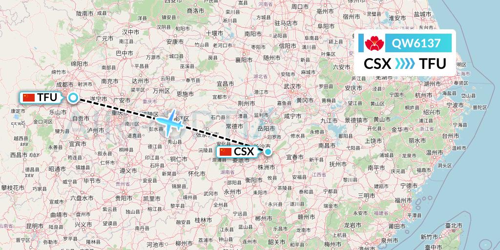 QW6137 Qingdao Airlines Flight Map: Changsha to Chengdu