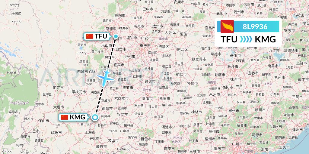 8L9936 Lucky Air Flight Map: Chengdu to Kunming